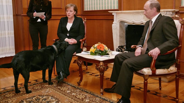 Putins Hund auf Tuchfühlung mit Angela Merkel: Die Szene erregte große Aufmerksamkeit.