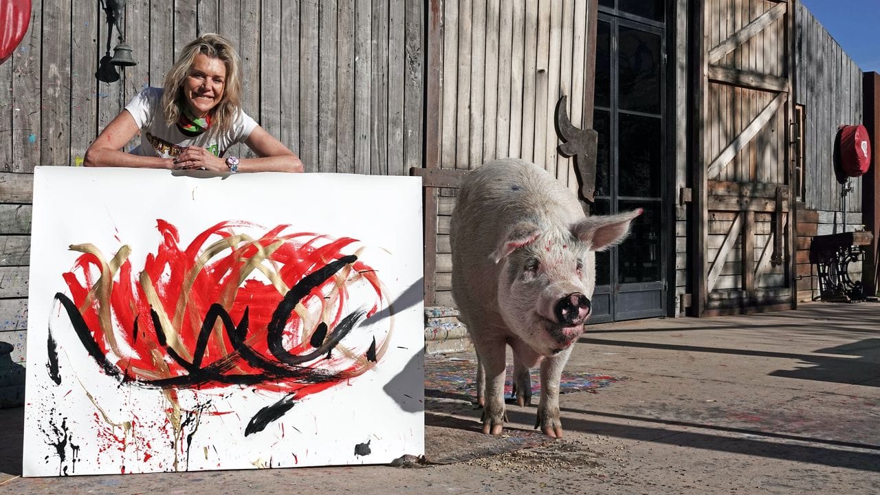 Pigcasso signiert seine Bilder mit der Schnauze. Pigcasso signiert seine Bilder mit der Schnauze.