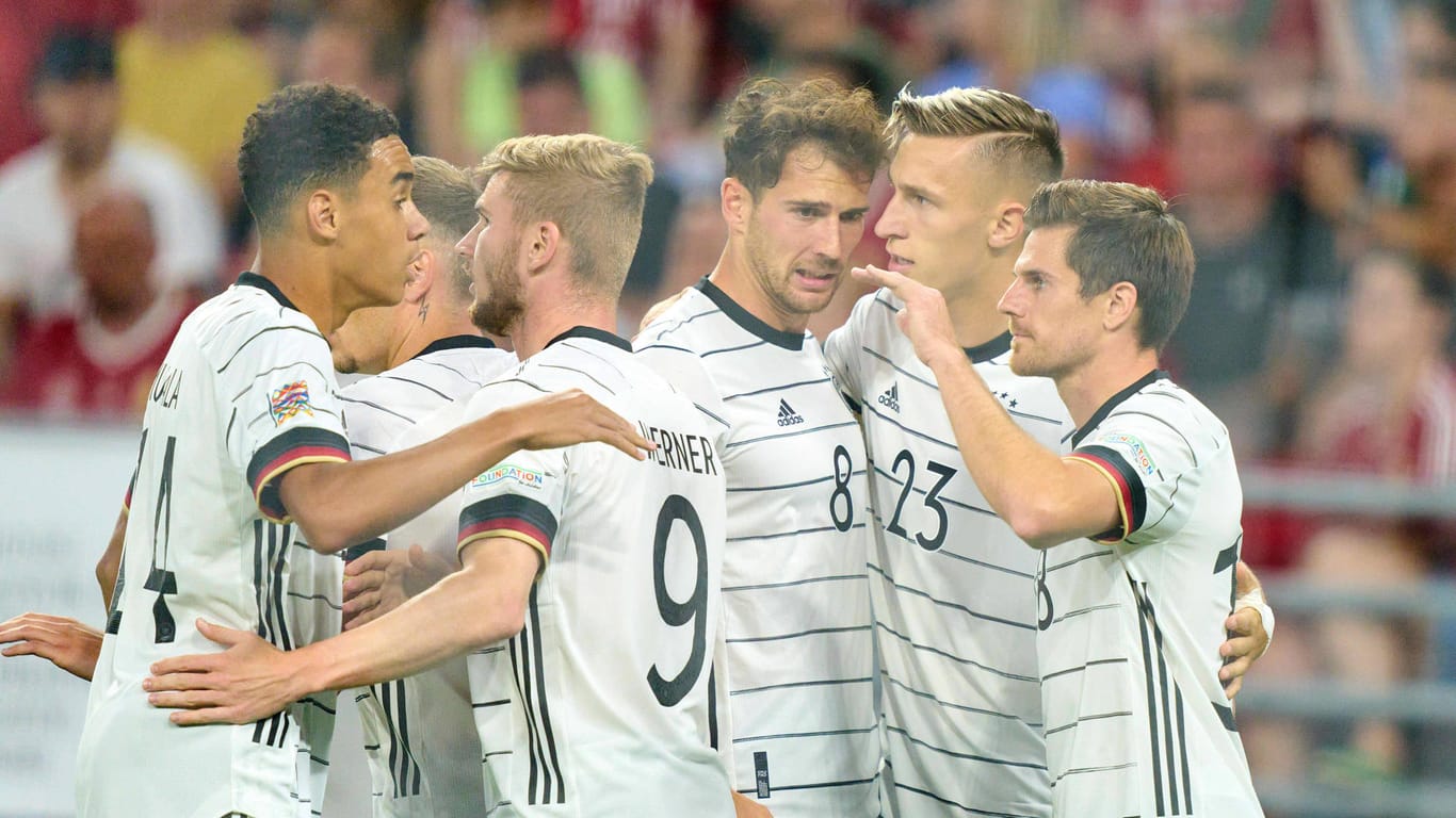 Jubelnde DFB-Spieler: Gegen Italien wollen die deutschen Nationalspieler den ersten Nations-League-Sieg.