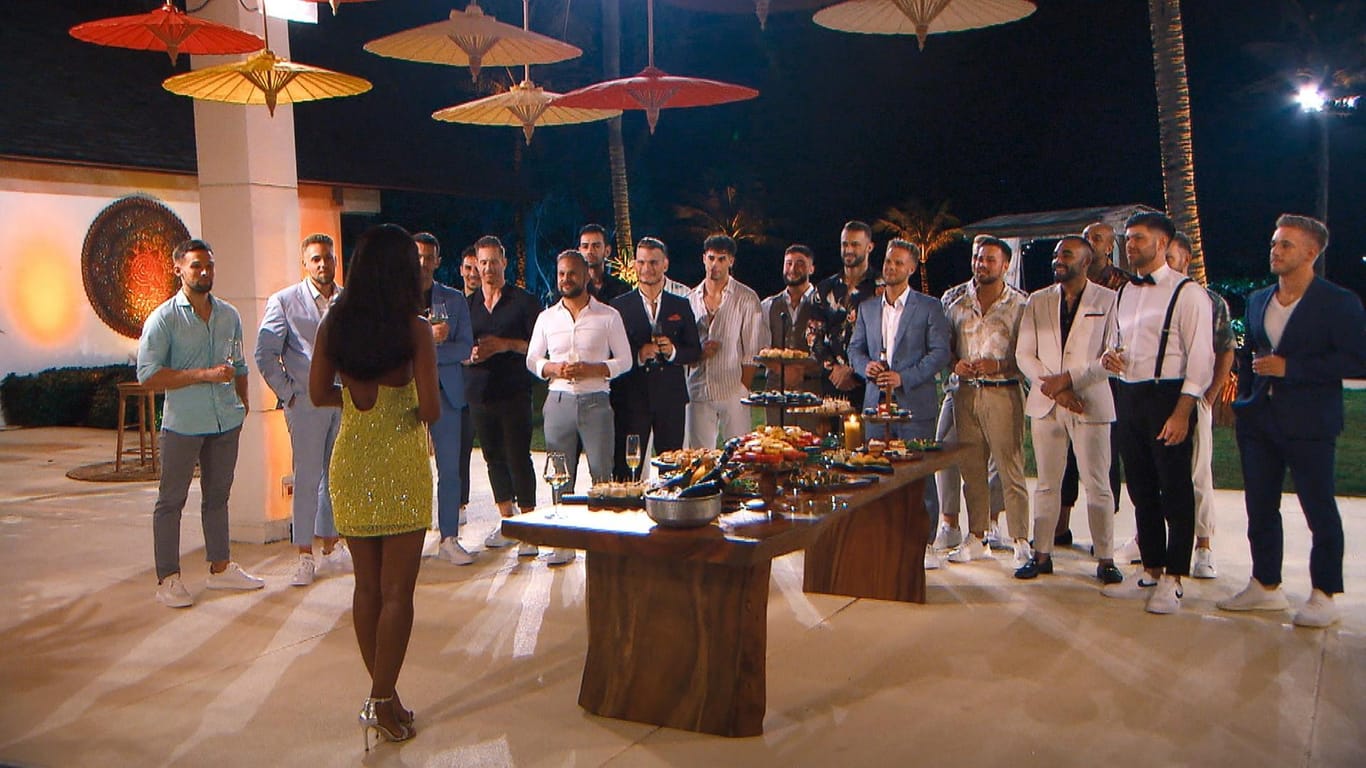 "Die Bachelorette" und ihre Boys: Jan, Steffen, Max, Mo, Tim D., Patrick, Stas, Moritz, Dennis, Umut, Basti, Tom F., Maurice, Emanuell, Lukas, Alexandros und Max.