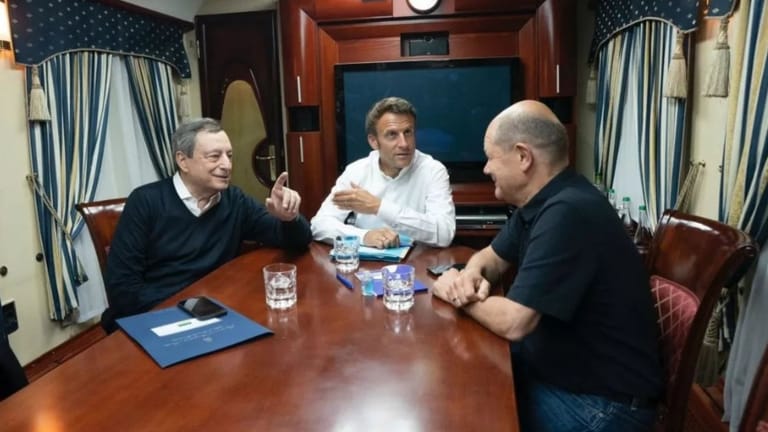 Draghi, Macron und Scholz: Die drei Regierungschefs sind auf dem Weg in die Ukraine.