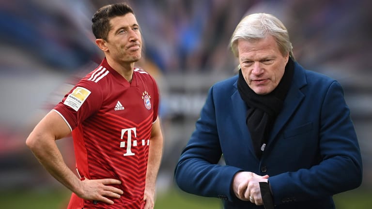 Verworrene Situation: Offiziell hat Bayerns Vorstandsvorsitzender Oliver Kahn (r.) einen vorzeitigen Abgang von Robert Lewandowski ausgeschlossen. Mehrere Medien aus Deutschland und Spanien berichten allerdings seit Wochen über einen Ablösepoker.