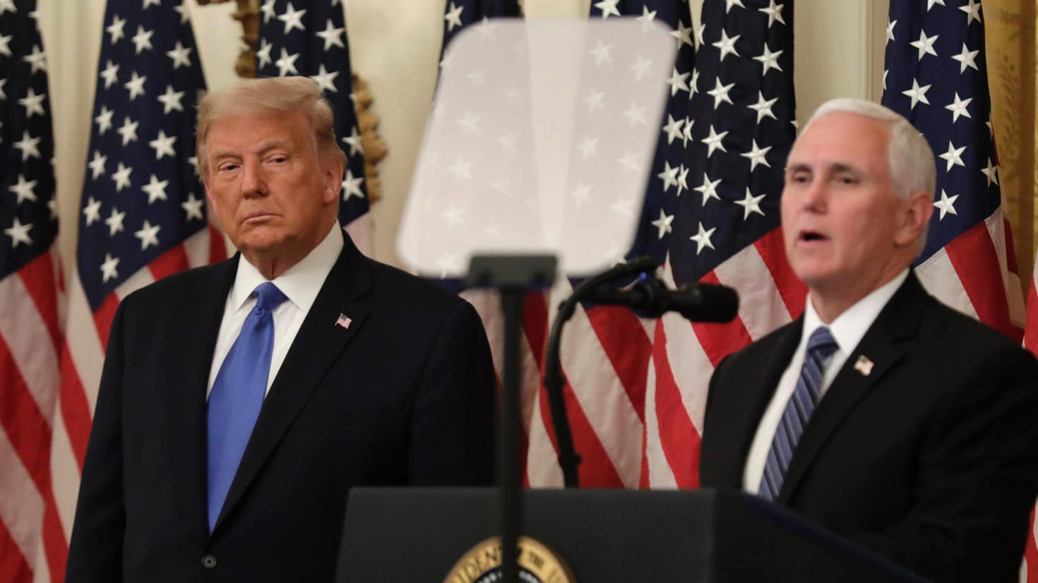 Der damalige Präsident Donald Trump und sein Vize Mike Pence bei einer Pressekonferenz (Archivbild): Heute sind sie zerstritten.