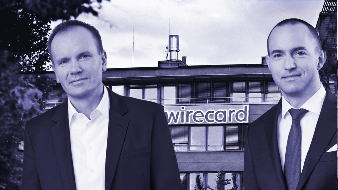 Ex-Wirecard-CEO Markus Braun und Ex-Asienvorstand Jan Marsalek vor dem ehemaligen Hauptsitz des Konzerns in Aschheim bei München (Montage).