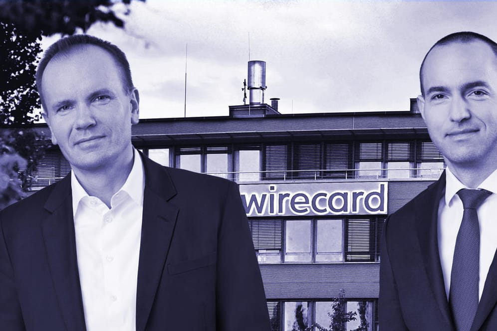 Ex-Wirecard-CEO Markus Braun und Ex-Asienvorstand Jan Marsalek vor dem ehemaligen Hauptsitz des Konzerns in Aschheim bei München (Montage).