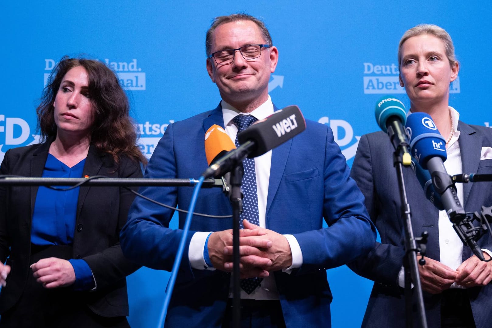 Mariana Harder-Kühnel, Tino Chrupalla und Alice Weidel (von links): Im neuen Vorstand haben sich die Höcke- und Chrupalla-Freunde durchgesetzt.