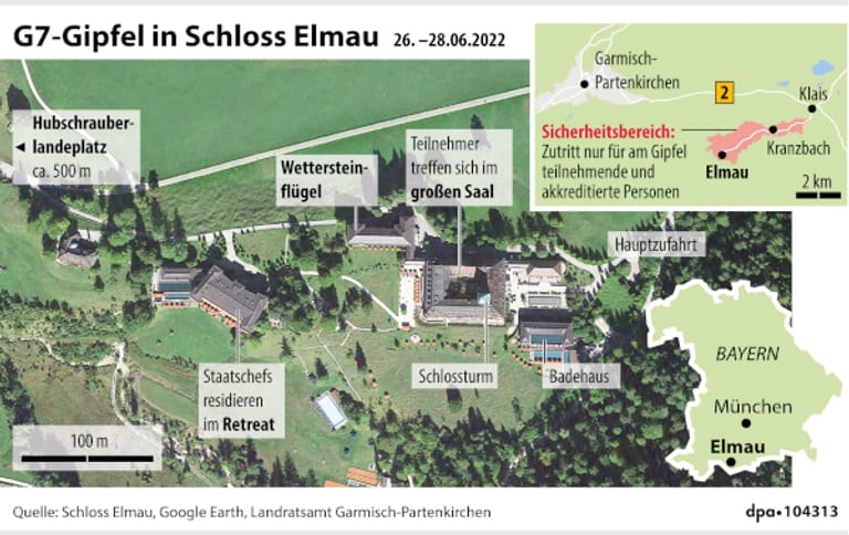 Schloss Elmau, der Tagungsort des G7-Gipfels, wird weiträumig abgesperrt.