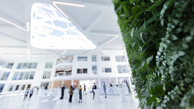 Es grünt in der Einganshalle der neuen Firmenzentrale von Aldi-Nord in Essen: Auch bei seinen Produkten ist die Konzernkette um ein nachhaltiges Image bemüht.
