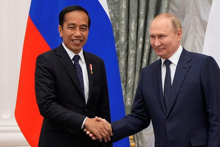 Indonesiens Präsident Widodo und Kreml-Chef Putin: Nach seinem Besuch in Kiew war Widodo am Donnerstag in Moskau zu Gast.