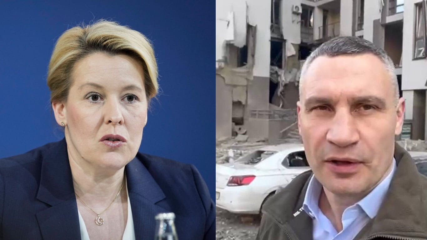 Giffey und Klitschko (Montage): Die Regierende Bürgermeisterin hatte sich mit ihrem Kiewer Amtskollegen zum Videotelefonat verabredet.