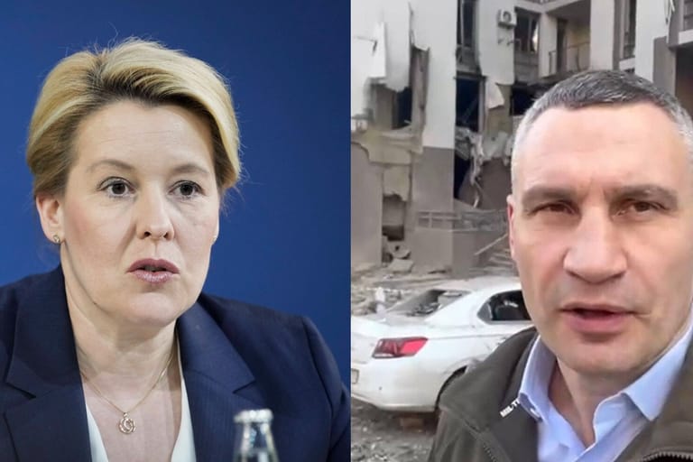 Giffey und Klitschko (Montage): Die Regierende Bürgermeisterin hatte sich mit ihrem Kiewer Amtskollegen zum Videotelefonat verabredet.
