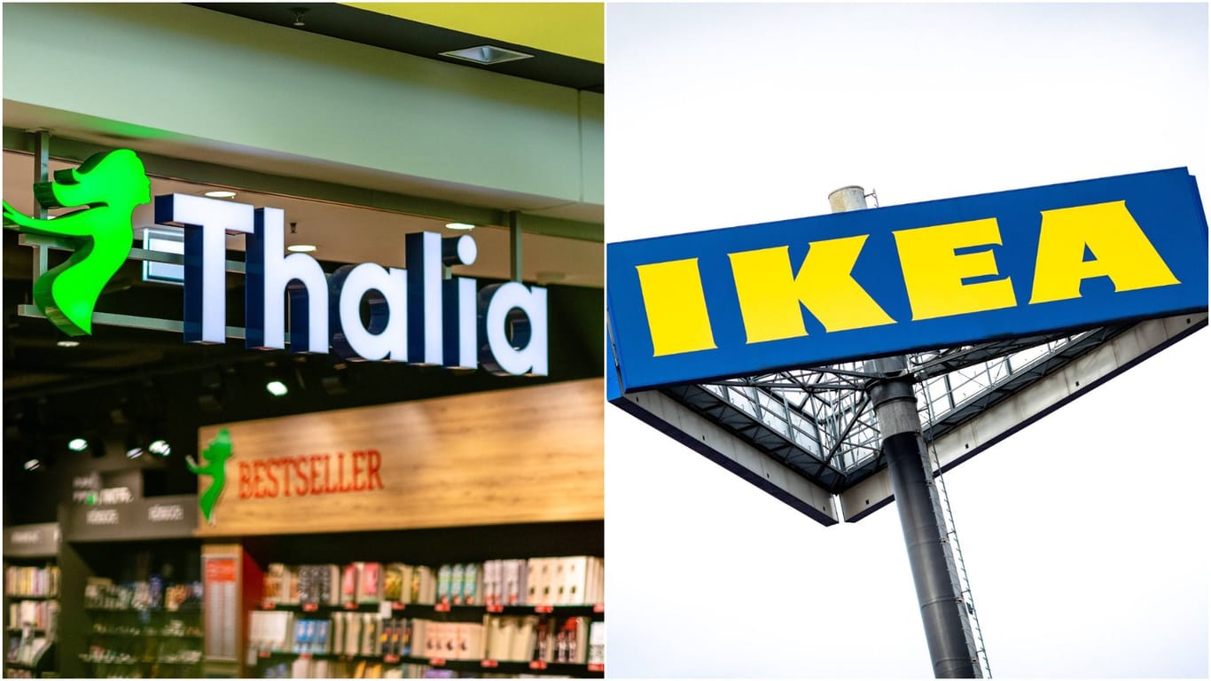 Logos der Unternehmen Thalia und Ikea (Symbolbild): Ihre Mitarbeitenden streiken in Berlin und Brandenburg.