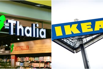 Logos der Unternehmen Thalia und Ikea (Symbolbild): Ihre Mitarbeitenden streiken in Berlin und Brandenburg.