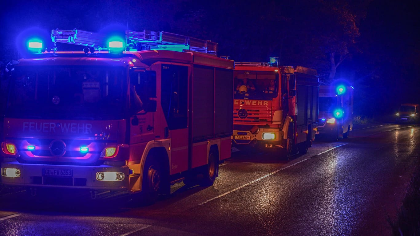 Feuerwehrautos bei einem nächtlichen Einsatz (Symbolbild): Die Einsatzkräfte konnten den Brand schnell löschen.