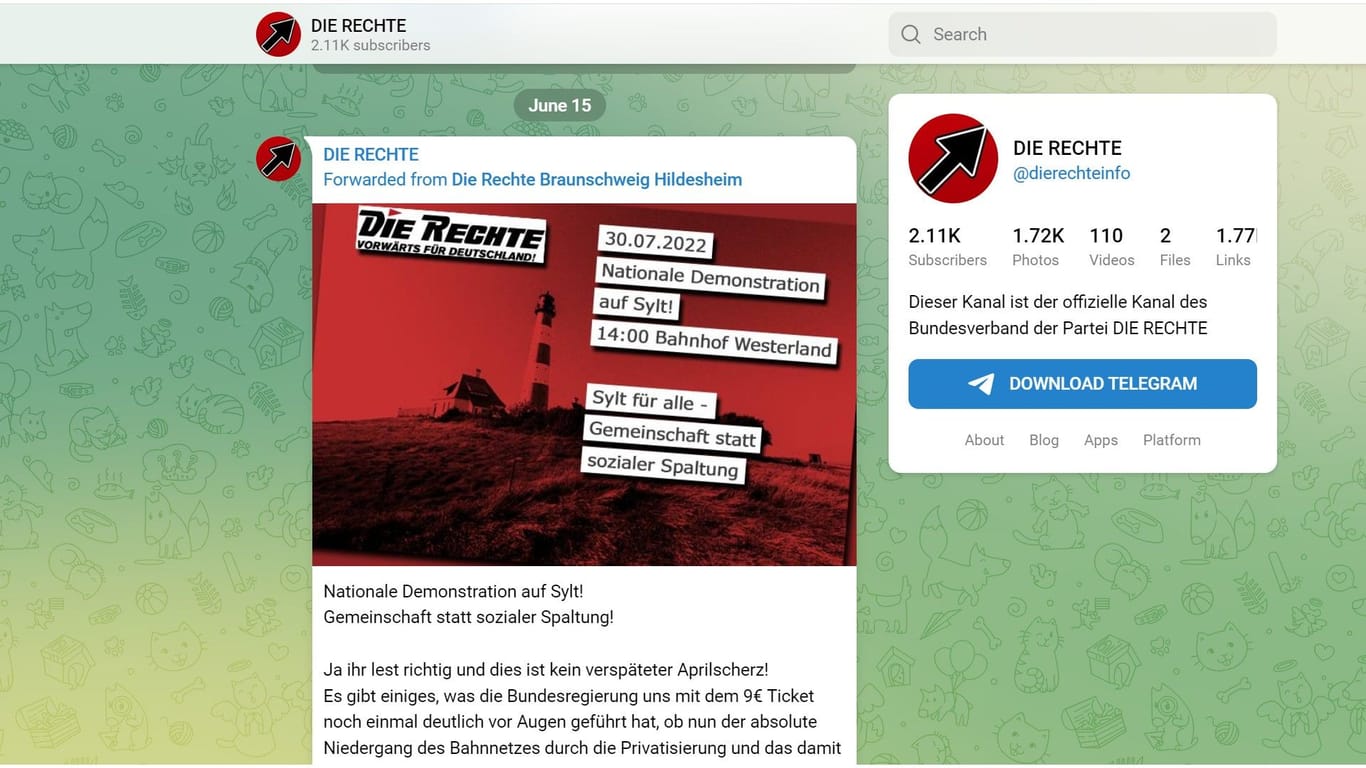 Ankündigung bei Telegram: Die Neonazi-Partei will nach Westerland.