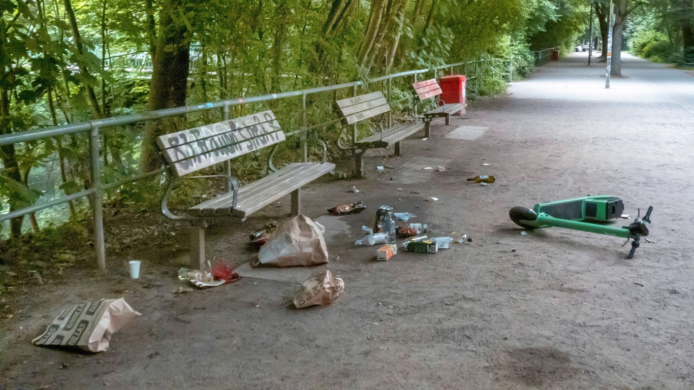 Müll in einem Hamburger Park am Sonntagmorgen (Symbolbild): So wie hier sieht es auch im Jenischpark häufig aus.