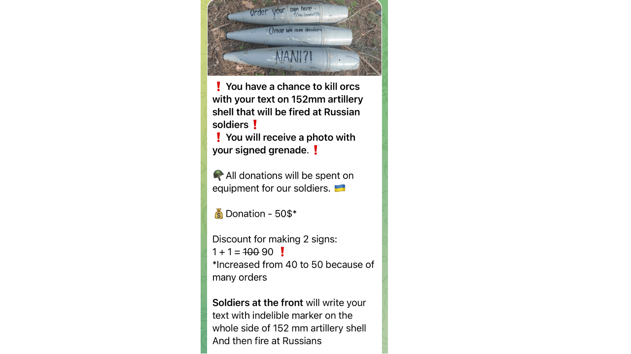 Screenshot aus der Telegram-Gruppe mit dem Spenden-Angebot.