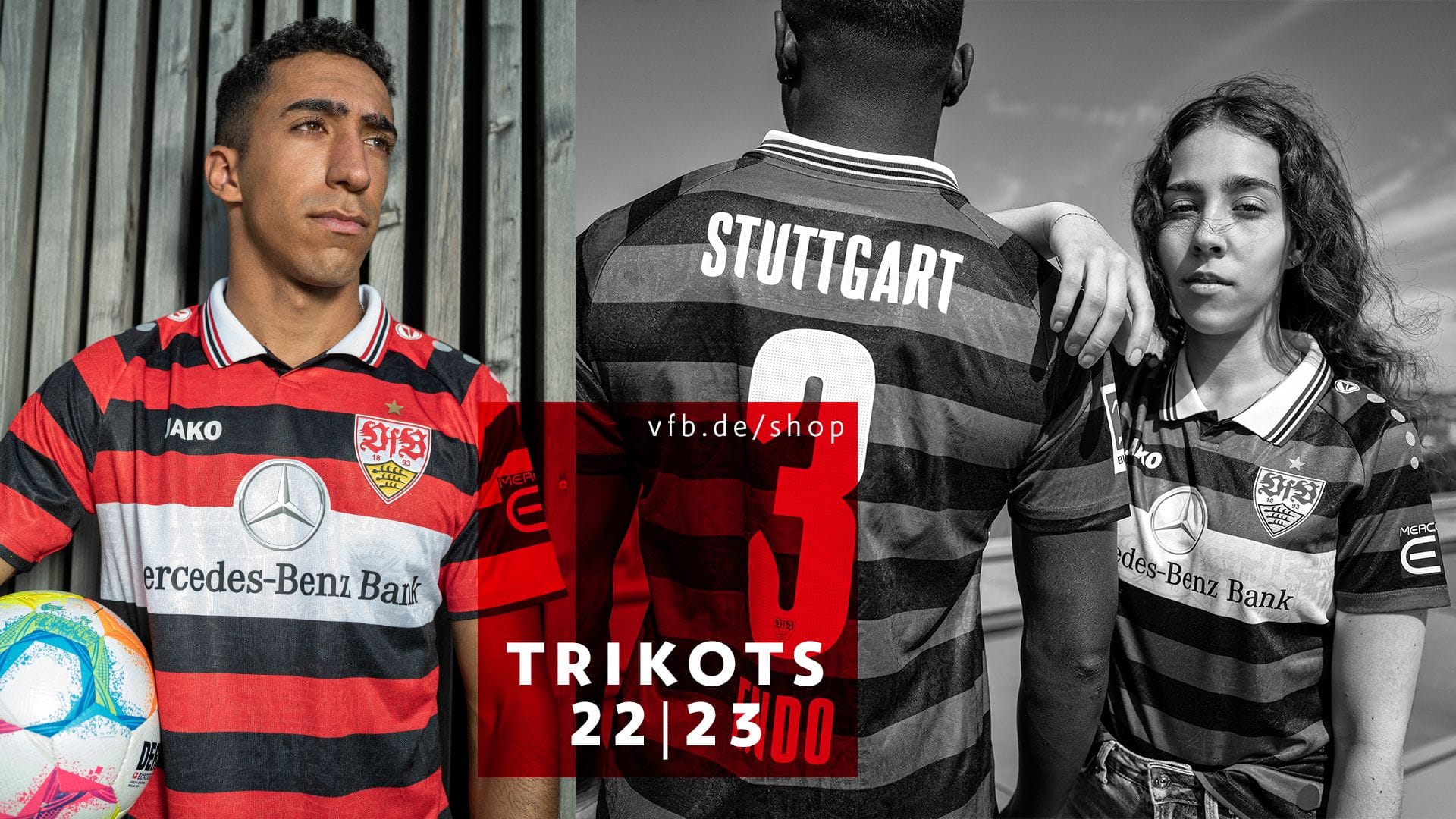 VfB-Spieler Tiago Tomas (links) und Models zeigen das neue Auswärtstrikot des VfB Stuttgart. VfB-Spieler Tiago Tomas (links) und Models zeigen das neue Auswärtstrikot des VfB Stuttgart.