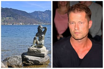 Skulptur einer Meerjungfrau am Tegernsee mit Til Schweiger (Archivbilder): Der Schauspieler und Unternehmer lässt in Bayern ein Hotel bauen.