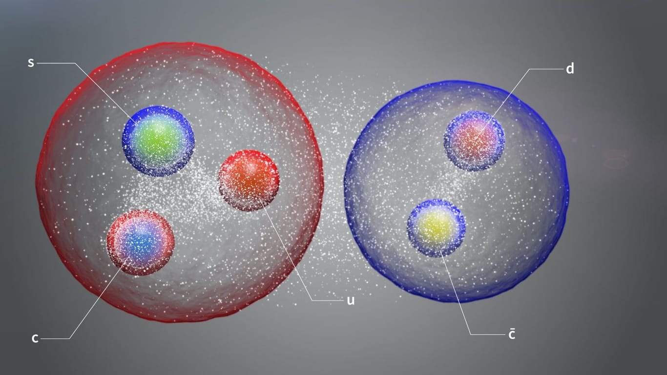 Illustration eines Pentaquarks: Das Teilchen besteht aus fünf Quarks.