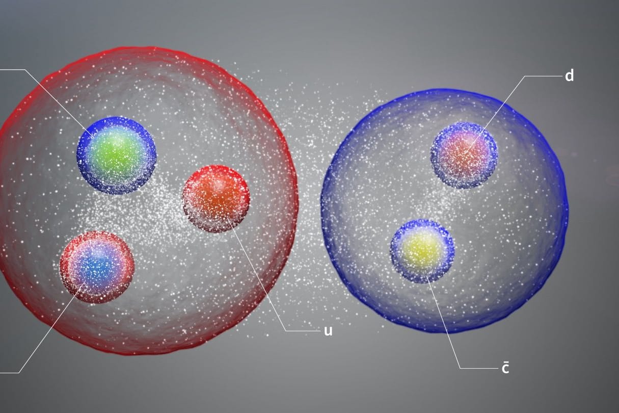 Illustration eines Pentaquarks: Das Teilchen besteht aus fünf Quarks.