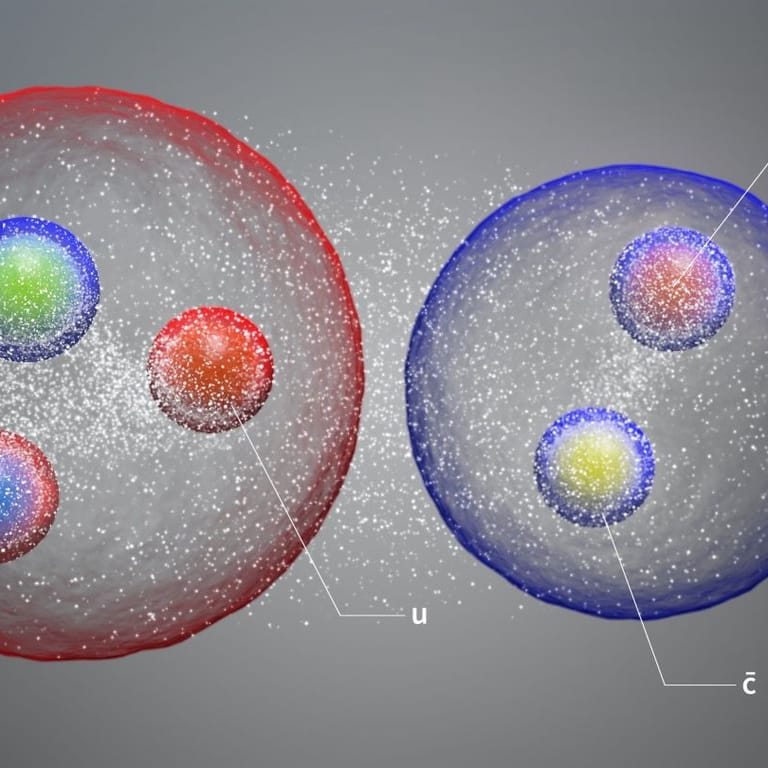 Illustration eines Pentaquark: Das Teilchen besteht aus fünf Quarks.
