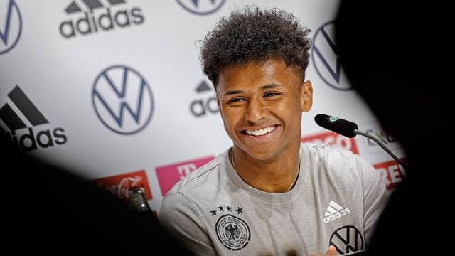 Hat gute Chancen auf die dauerhafte Berufung in die Nationalmannschaft: BVB-Neuzugang Karim Adeyemi bei der DFB-Pressekonferenz. Hat gute Chancen auf die dauerhafte Berufung in die Nationalmannschaft: BVB-Neuzugang Karim Adeyemi bei der DFB-Pressekonferenz.