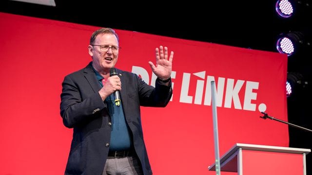 Bodo Ramelow (Die Linke), Ministerpräsident des Freistaats Thüringen, bei einer Parteiveranstaltung. Bodo Ramelow (Die Linke), Ministerpräsident des Freistaats Thüringen, bei einer Parteiveranstaltung.