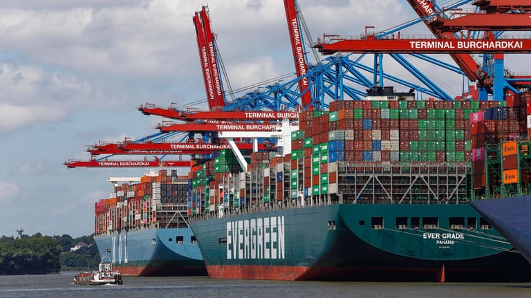 Containerschiffe im Hamburger Hafen (Symbolbild): Im Mai betrug das Exportvolumen nach Russland eine Milliarde Euro.