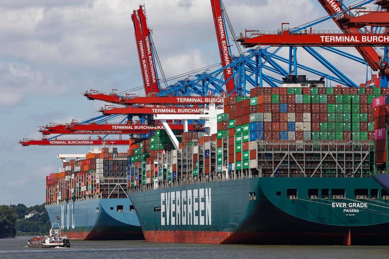 Containerschiffe im Hamburger Hafen (Symbolbild): Im Mai betrug das Exportvolumen nach Russland eine Milliarde Euro.