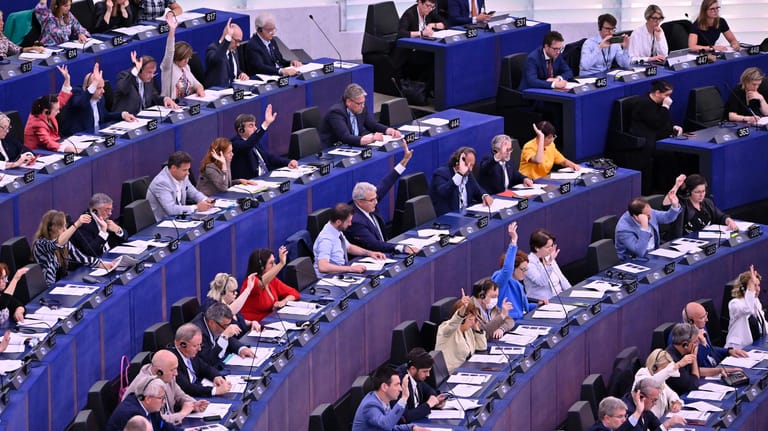Abstimmung im Plenarsaal des Europaparlaments in Straßburg: Die Abgeordneten in Umwelt- und Finanzausschuss haben ihren Kolleginnen und Kollegen empfohlen, gegen Atom und Erdgas in der Taxonomie zu votieren. Doch es dürfte knapp werden.