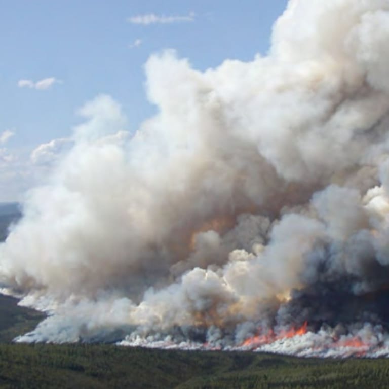 Luftaufnahme eines Moorbrandes mit starker Rauchentwicklung: Klimaforscher wollen Phänomen der "Zombiebrände" jetzt näher untersuchen.