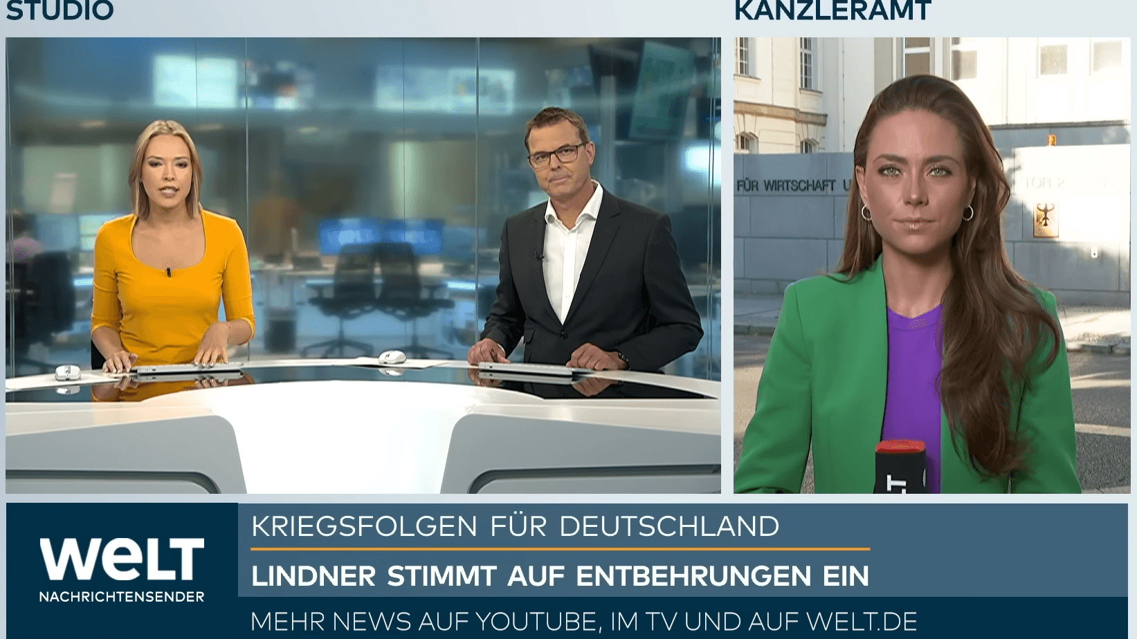 "Lindner stimmt auf Entbehrungen ein", seine Ehefrau ordnet das bei Welt TV ein.