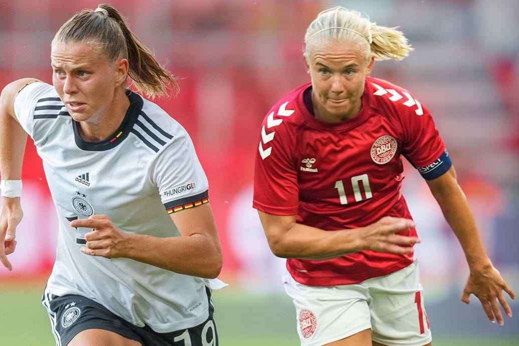 Die Dänin Pernille Harder (r.) und DFB-Spielerin Klara Bühl: Sie treffen gleich im ersten Spiel aufeinander.