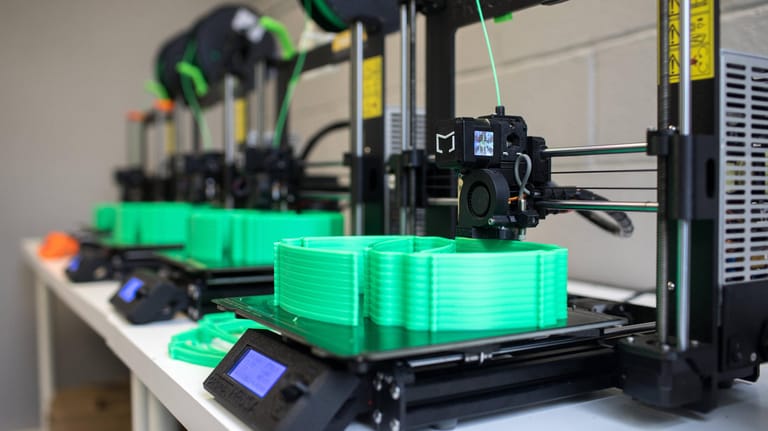 Beim 3D-Druck wird das Material, beispielsweise Kunststoff, Schicht für Schicht aufgetragen.