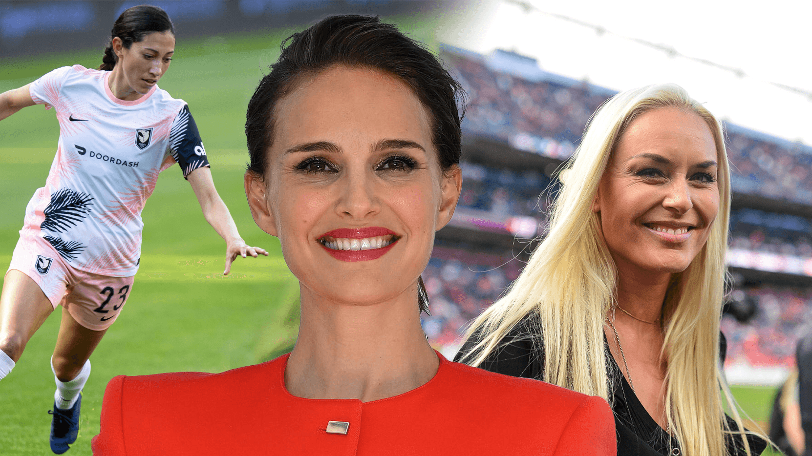 Christen Press (l.) ist Spielerin beim Angel City FC: Natalie Portman hat den Klub gegründet, Ski-Star Lindsey Vonn (r.) ist Investorin.