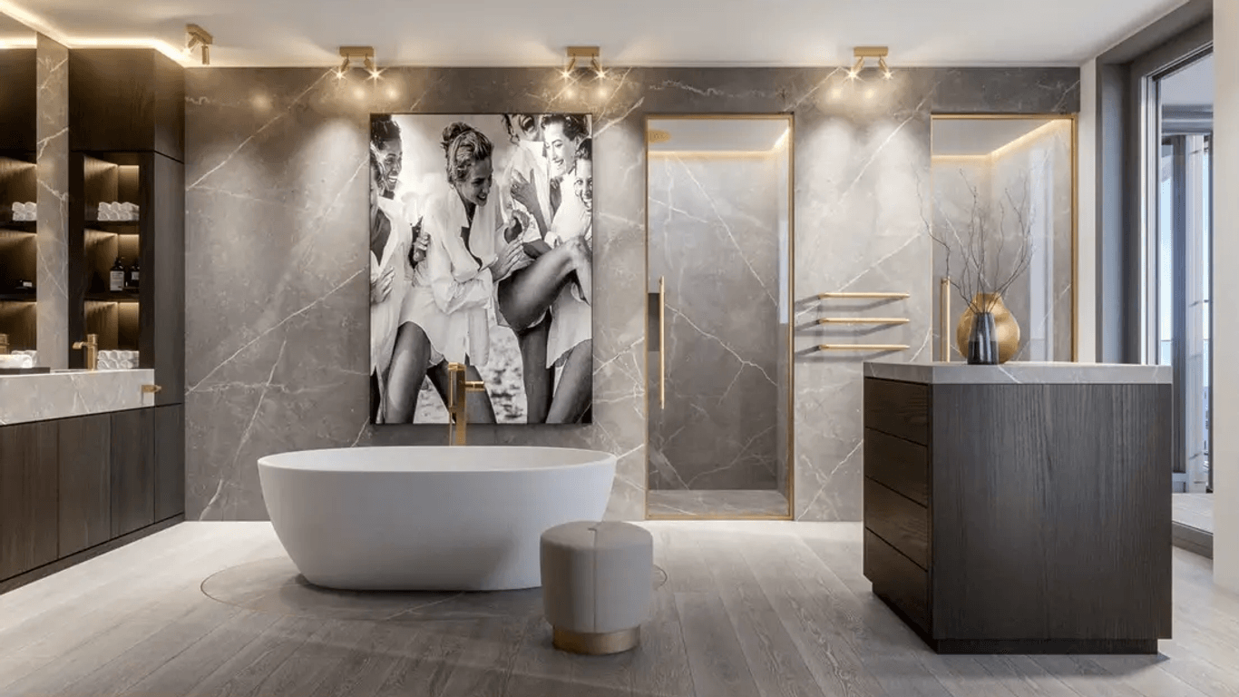Designvorschlag für das Badezimmer in dem Penthouse in Hamburg.