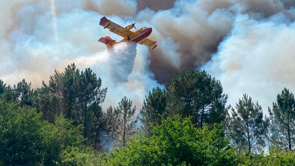 La Teste-De-Buch in Frankreich: In der südlich gelegenen Region kämpfen Einsatzkräfte gegen die Flammen.