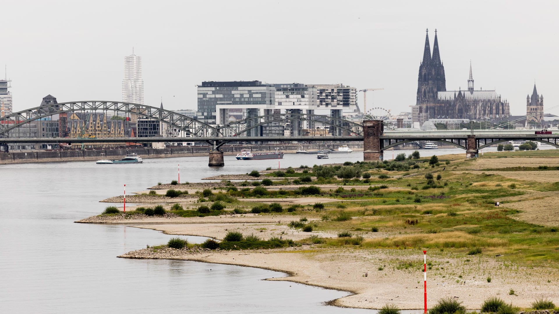 Niedrigwasser in Köln: Durch den Klimawandel trocknet der Rhein zunehmend aus.