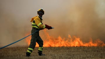 Ein Feuerwehrmann kämpft zwischen den Orten Tabara und Losacio gegen die Flammen.