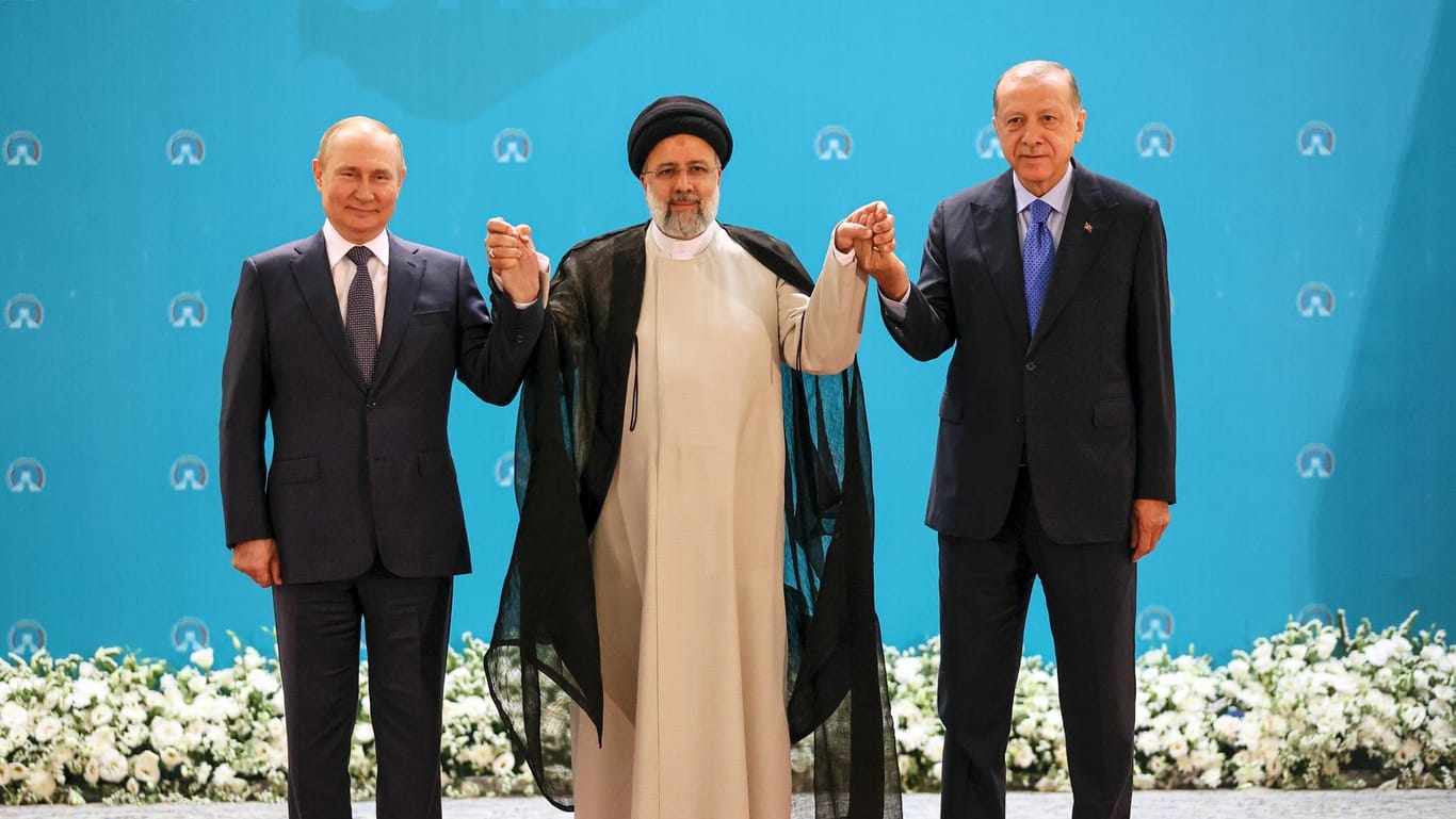 Russlands Diktator Putin, Irans Diktator Raisi und der türkische Autokrat Erdogan gestern in Teheran.