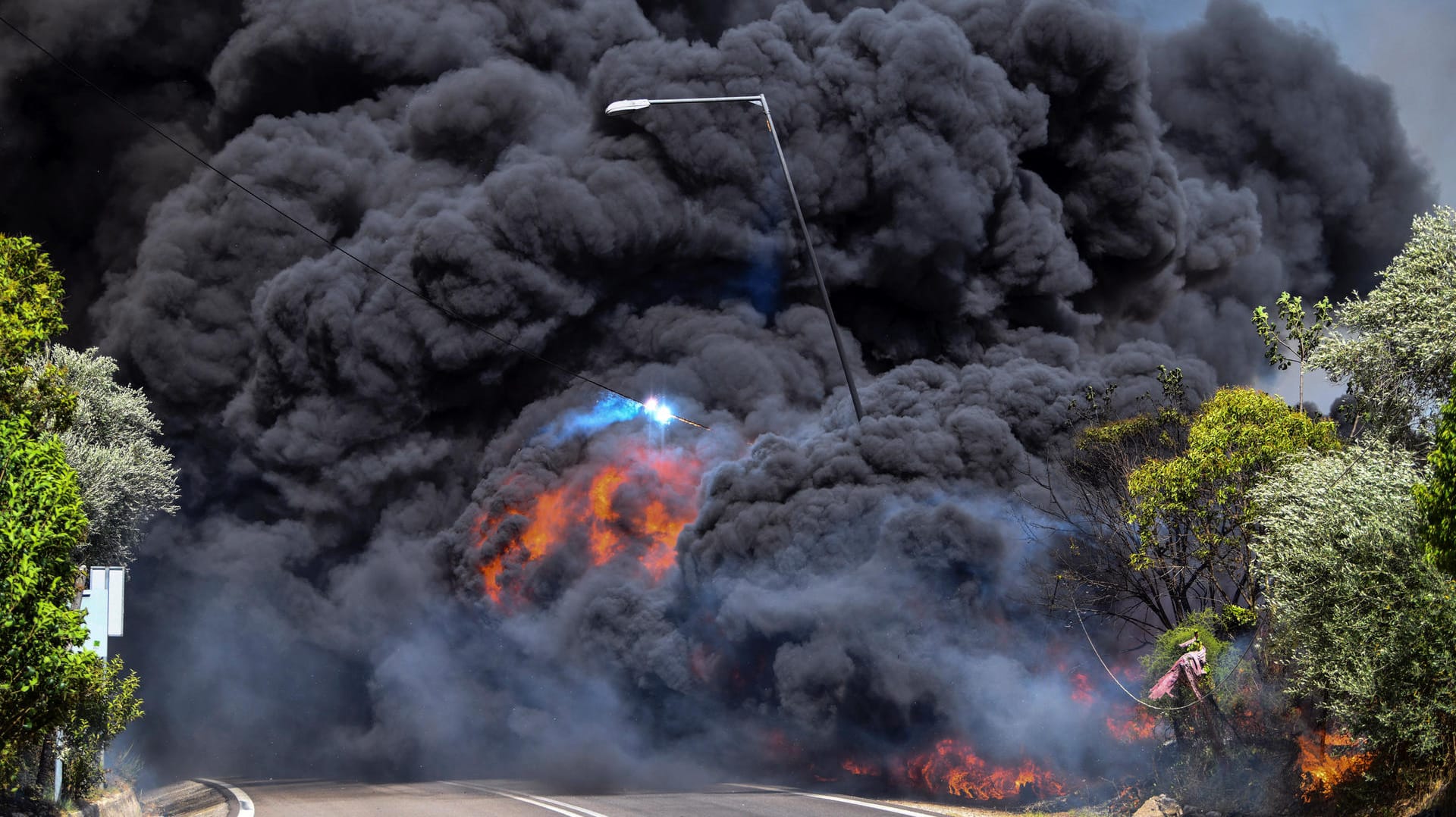 Ein Funke eines Stromkabels hat ein Feuer in der Nähe des griechischen Dorfes Krestena entzündet.