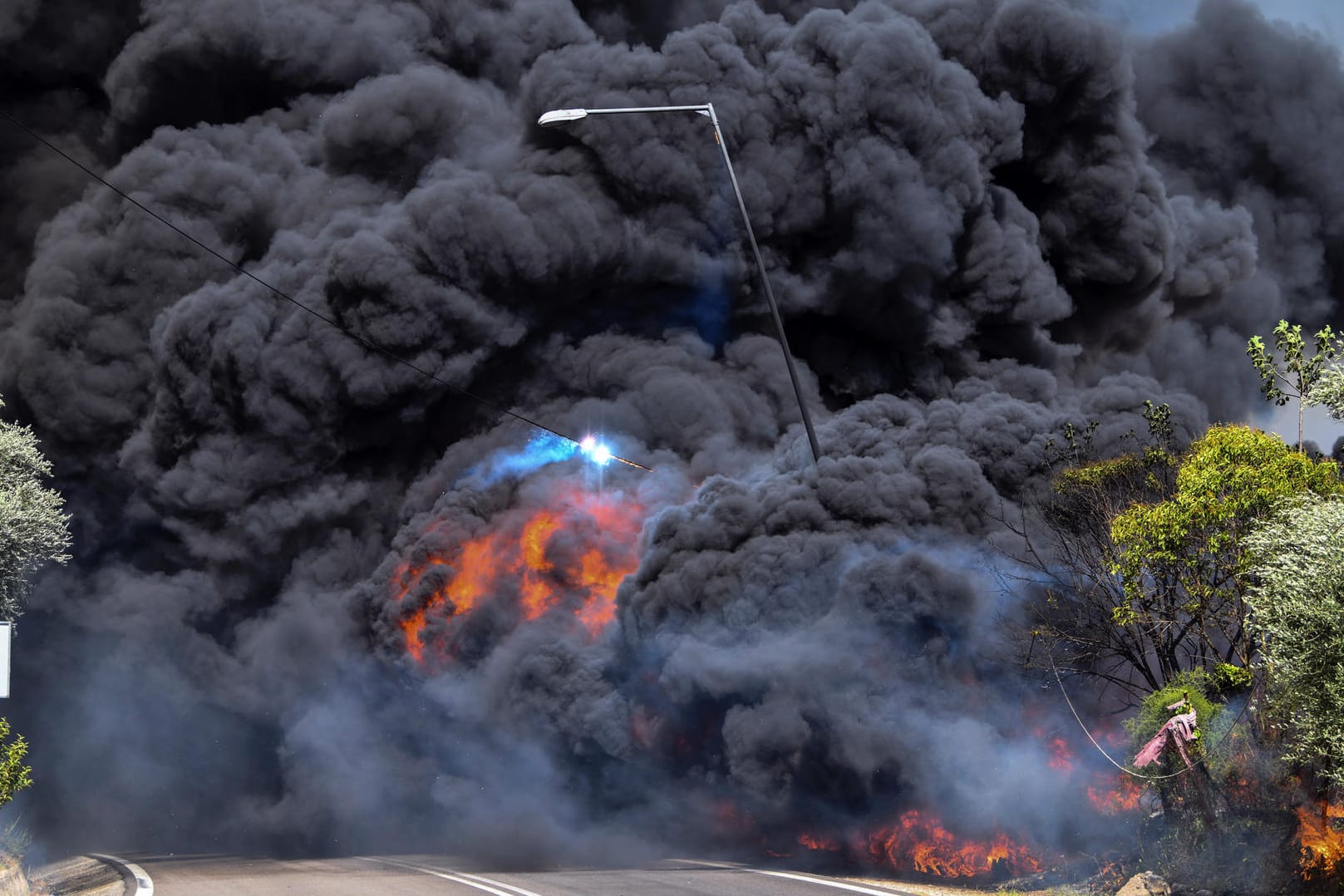 Ein Funke eines Stromkabels hat ein Feuer in der Nähe des griechischen Dorfes Krestena entzündet.