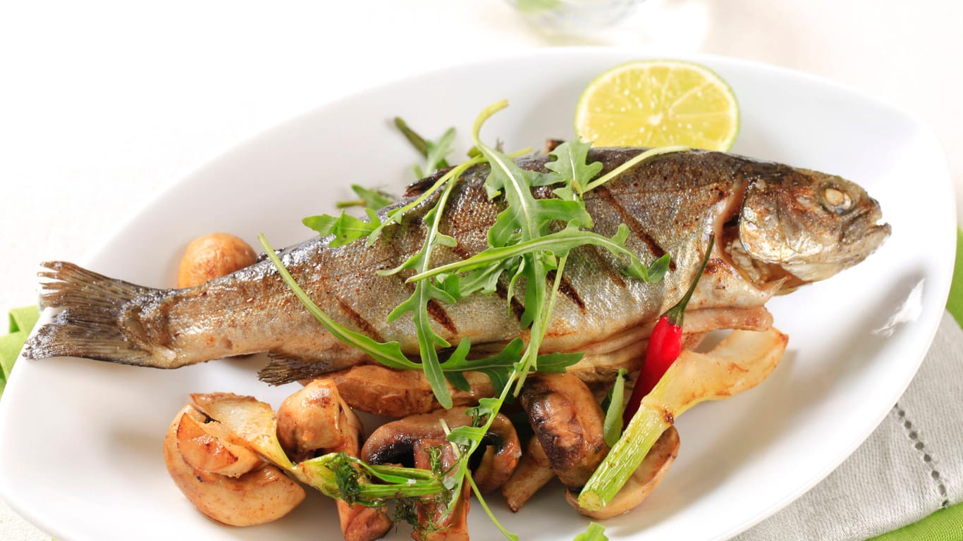 Fischgericht: Da tierische Produkte kaum Ballaststoffe enthalten, empfiehlt es sich, Fleisch und Fisch mit viel Gemüse zu kombinieren.