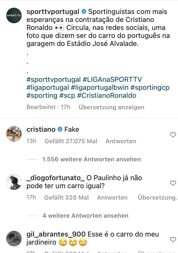 Der Post des portugiesischen Senders: Darunter hat Cristiano Ronaldo kommentiert.