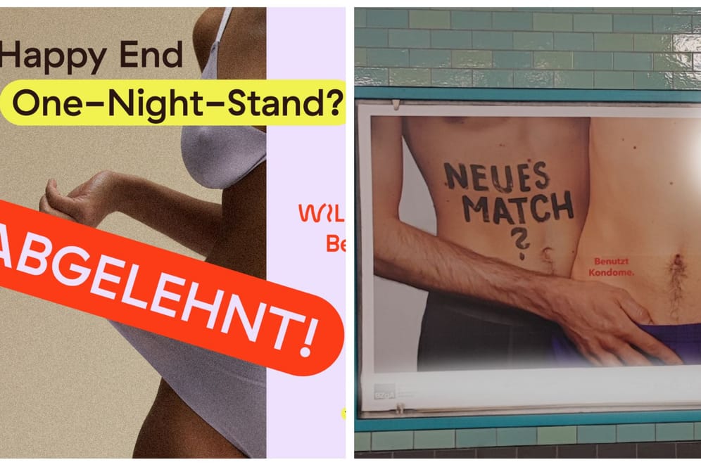 Werbeplakate (Montage t-online): Während das linke Motiv als zu freizügig galt, durfte das rechte im Berliner U-Bahnhof Alexanderplatz aufgehängt werden.