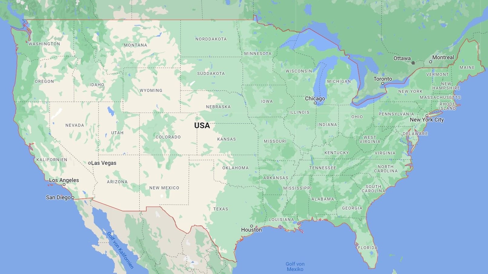 Die Vereinigten Staaten in Google Maps.