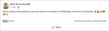 Mark Zuckerberg maakte de reacties op de nieuwe emoji bekend op Facebook.
