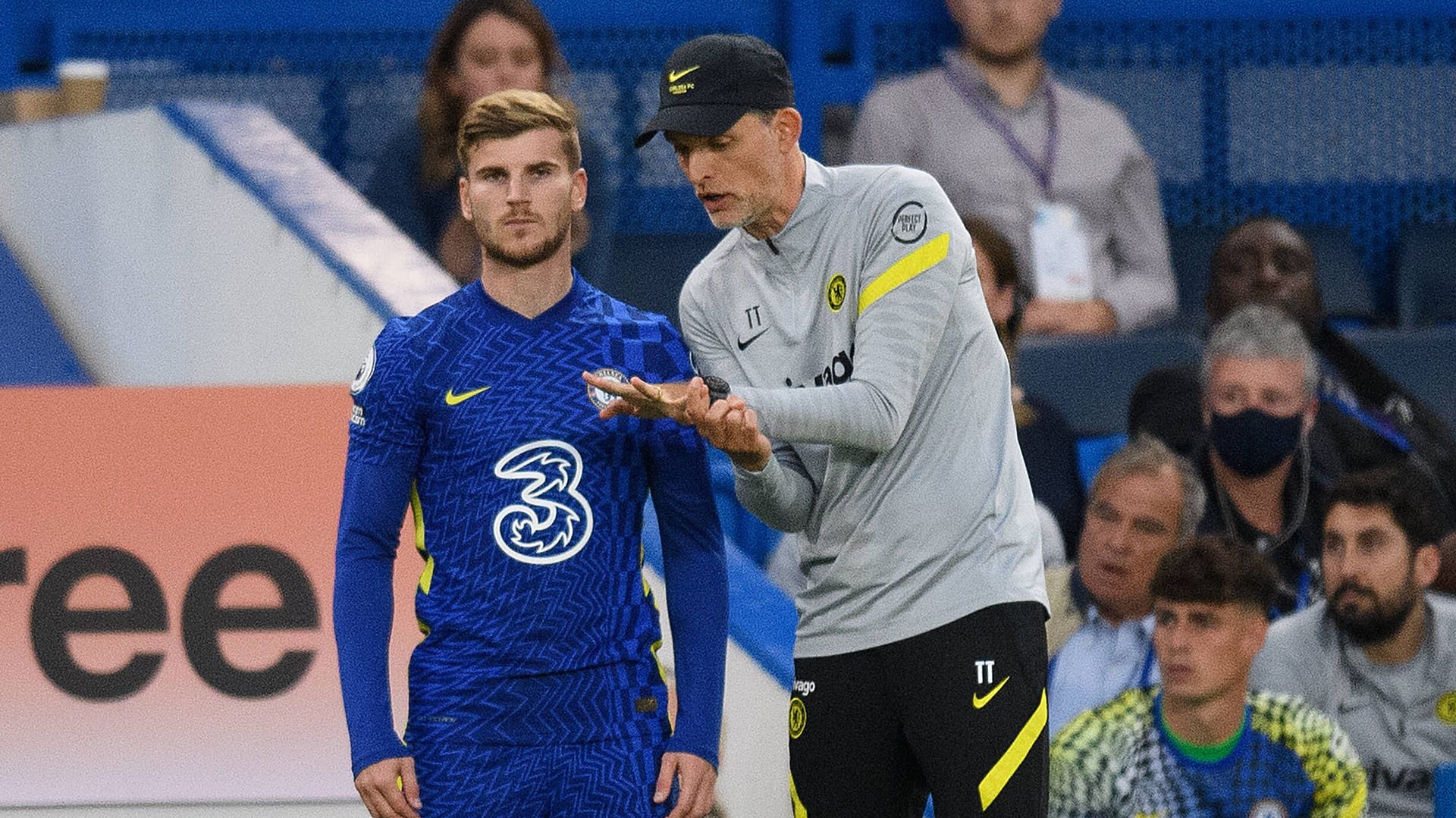 Timo Werner (l.) im Gespräch mit Thomas Tuchel: Das Verhältnis der beiden soll schon besser gewesen sein.