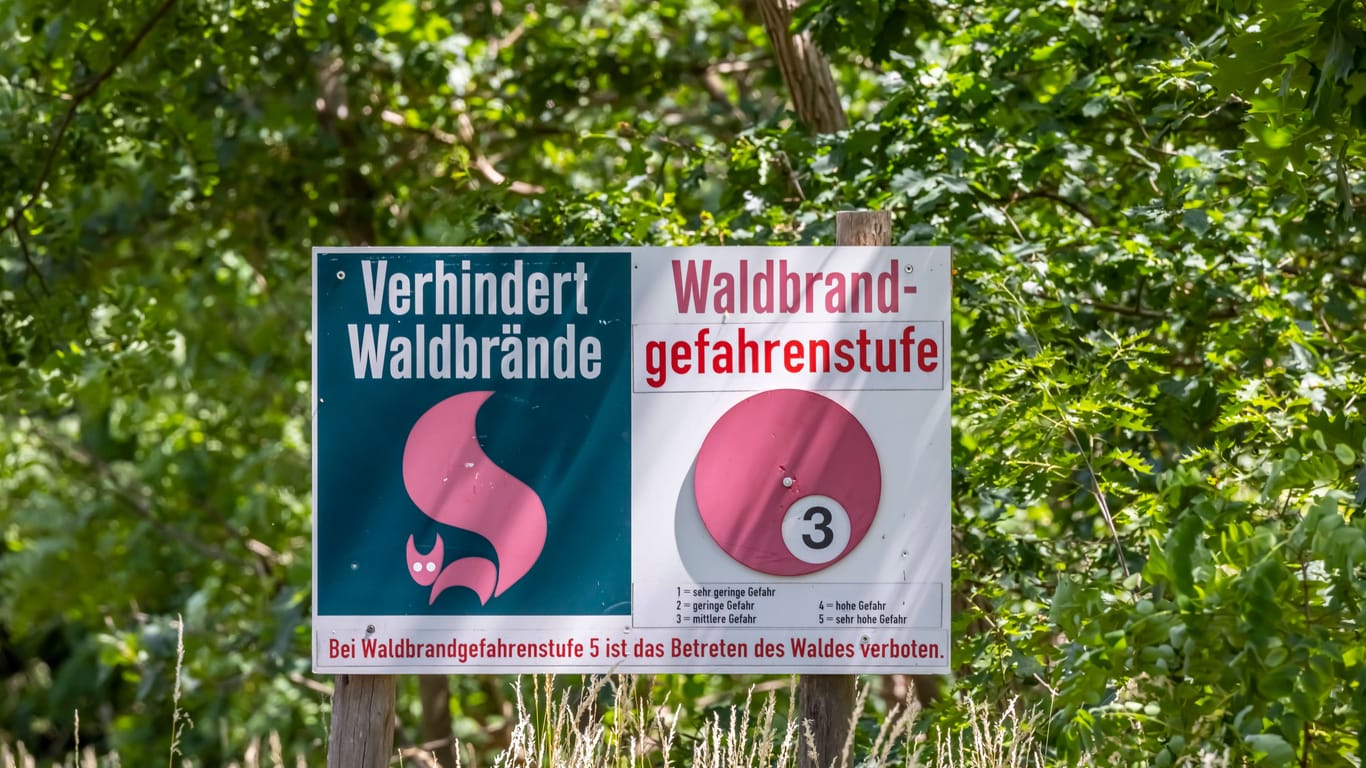 Warnschild am Waldesrand in der Nähe des sächsischen Doberschütz: Bei besonders hoher Brandgefahr kann sogar das Betreten des Waldes verboten sein.